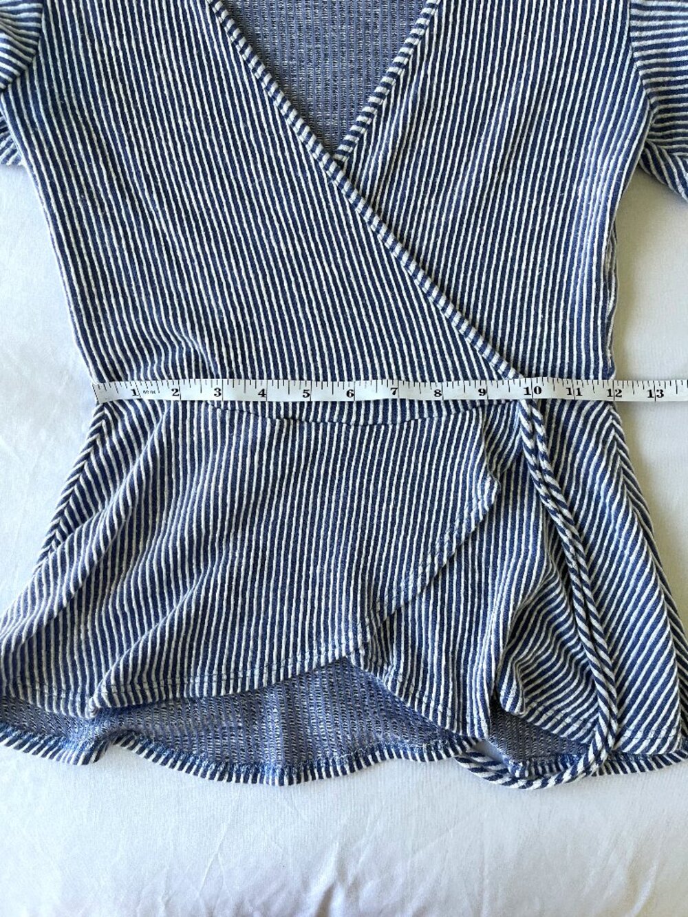 Caution to the Wind Striped Peplum Top - V-Neck Side Tie Blouse - Size S - Picture 6 of 9
